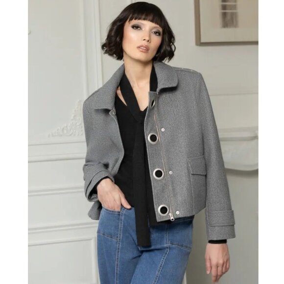 Elena Wang Gray Wool Blend Jacket, S, Women's Classic Style - Picture 1 of 14